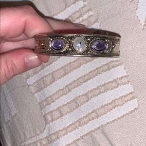 Handmade silver- moonstone & amethyst bangle